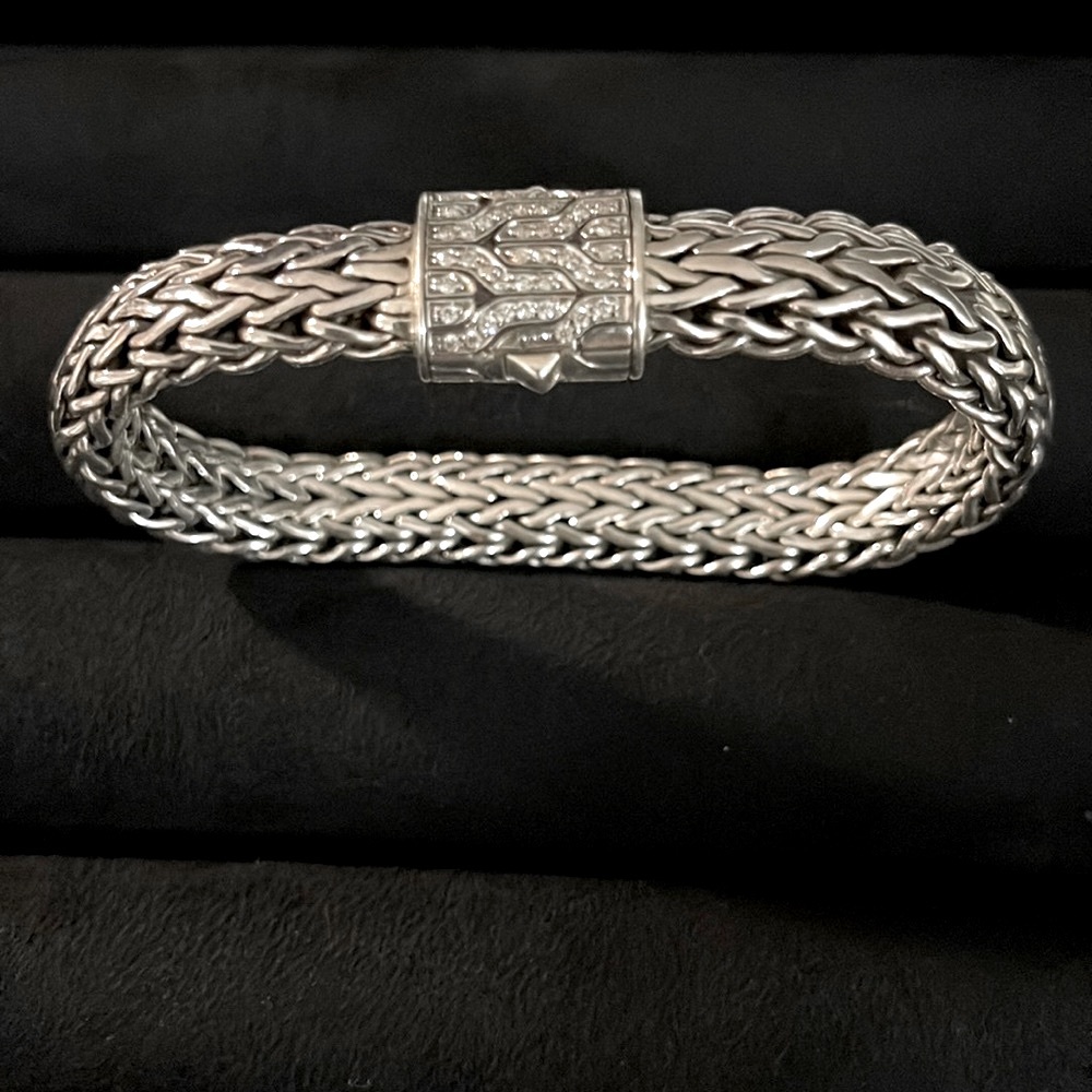 John Hardy Men's Classic Chain 7 Bracelet in Sterling Silver with Diamonds